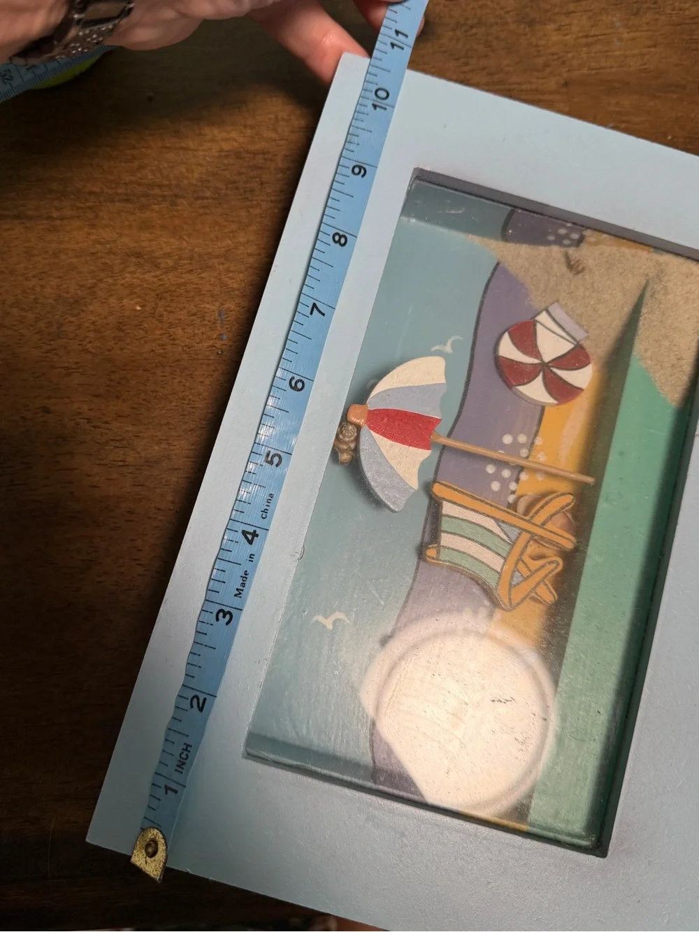 Source Unknown Light Blue Coastal Shadow Box Pair with Multi-Color Umbrella